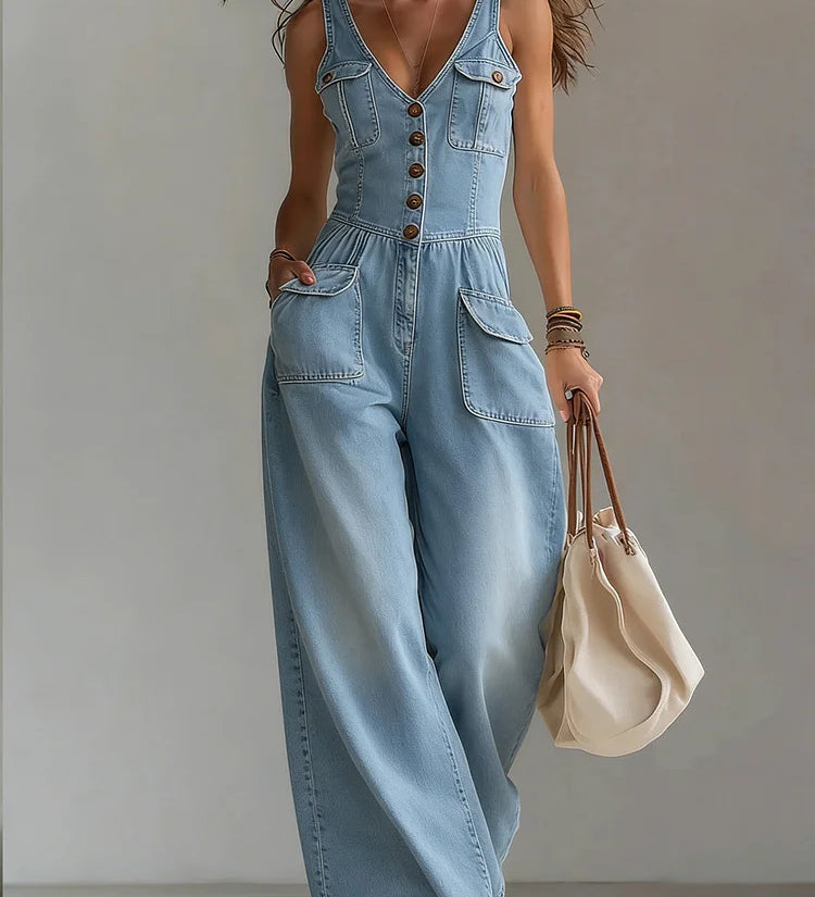 Freya - Casual Denim Wide Jumpsuit