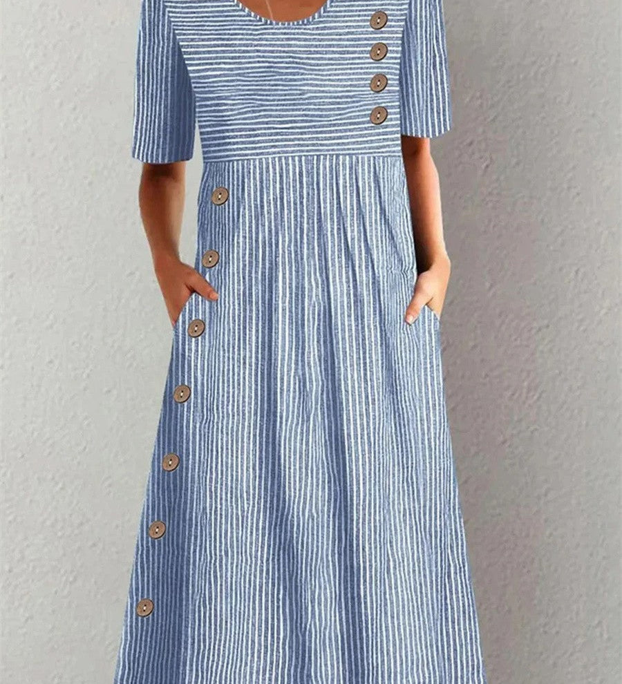 Josephine - Elegant Striped Summer Midi Dress