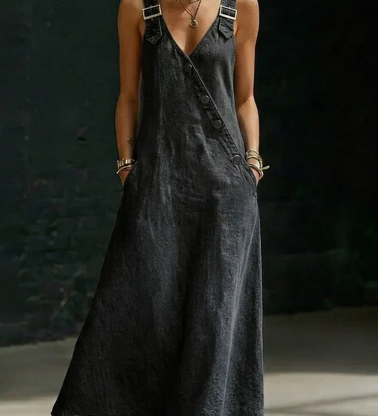 Lena - Long Denim Button Down Dress