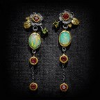 Boho Earrings With Opal And Red Zirconia