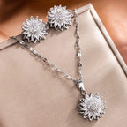 Trendy Silver Sunflower Zircon Necklace & Earrings set