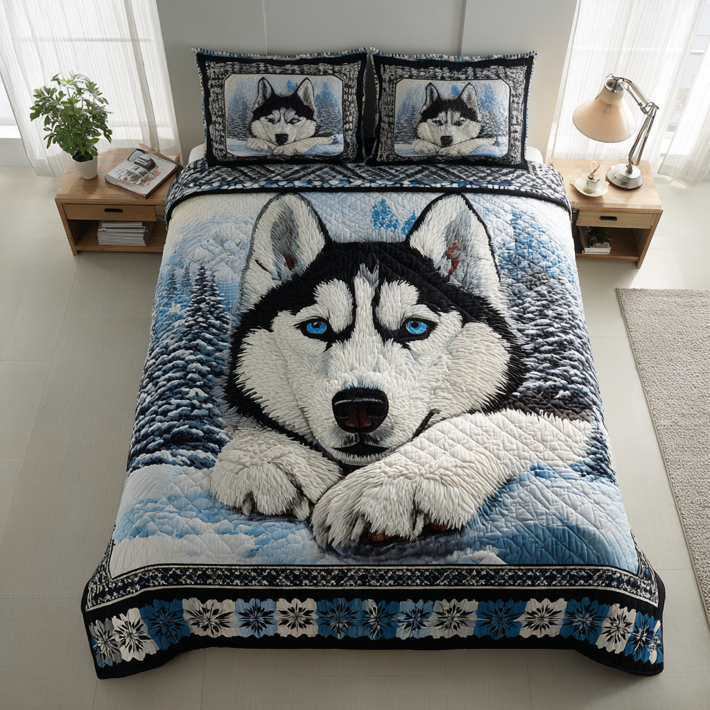 Arctic Husky Dream 3-Piece Quilted Bedding Set NCU0HH993