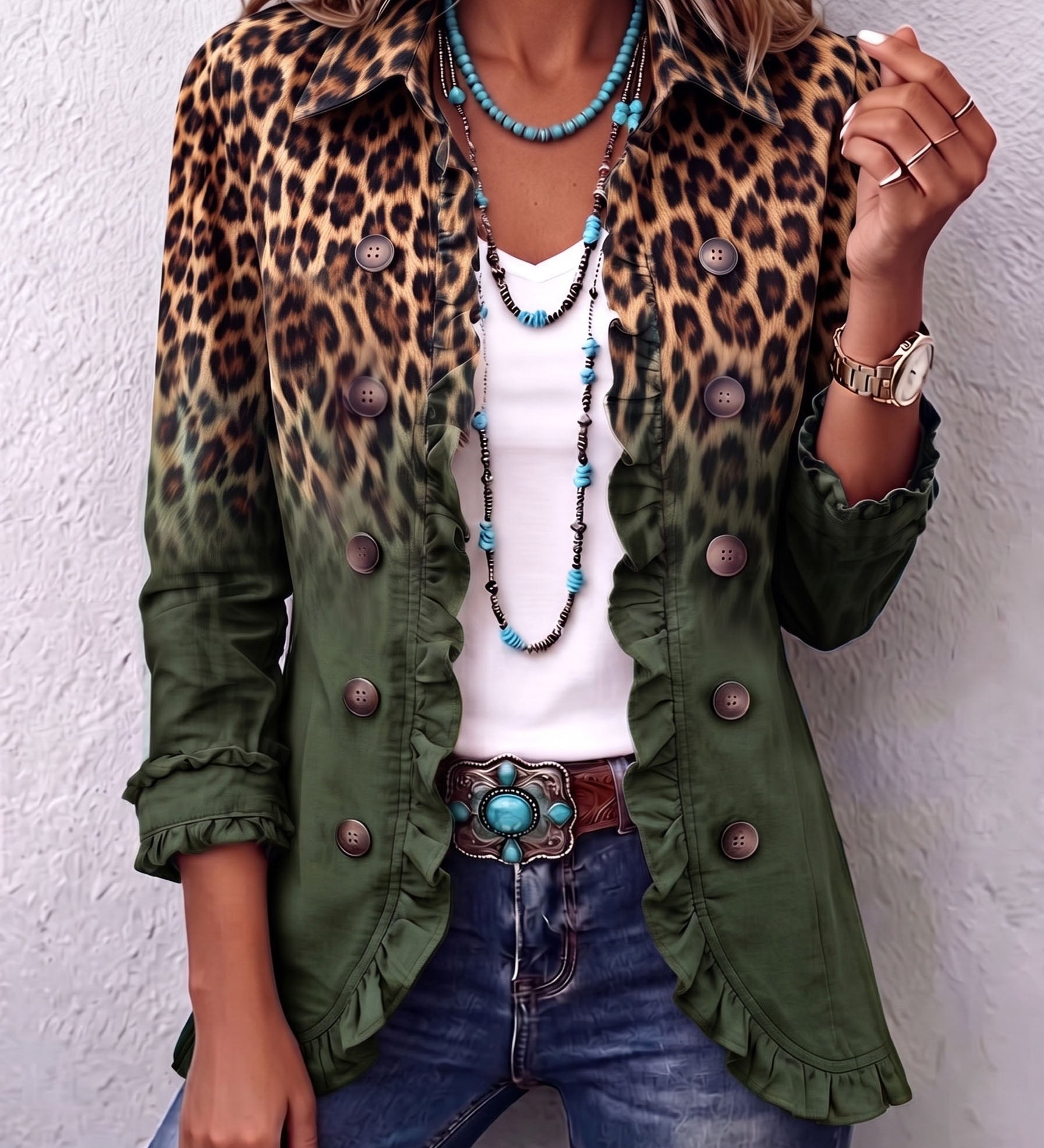 Emma | Leopard Ombre Ruffle Blazer Jacket