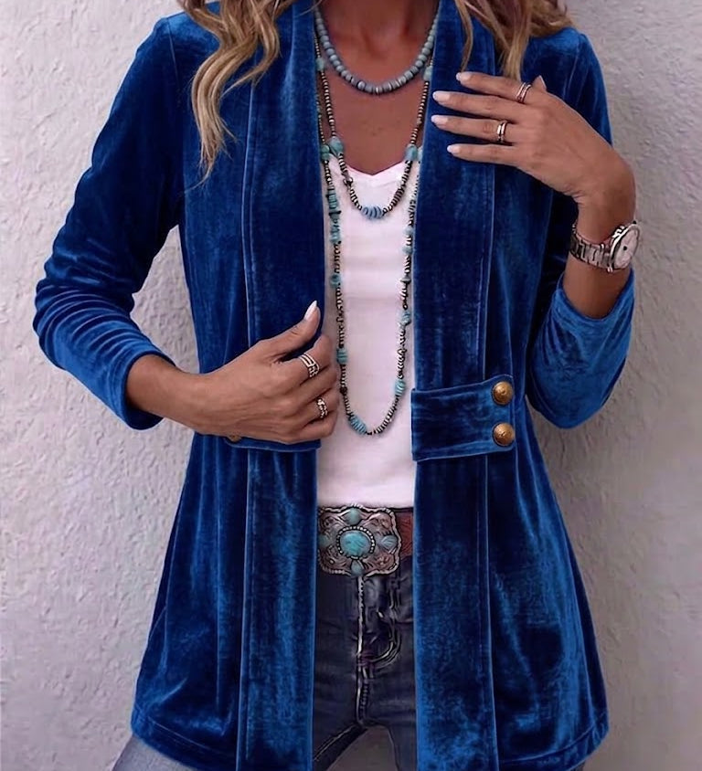 Avery | Vintage Lapel Button-Accent Long Sleeve Open Front Jacket