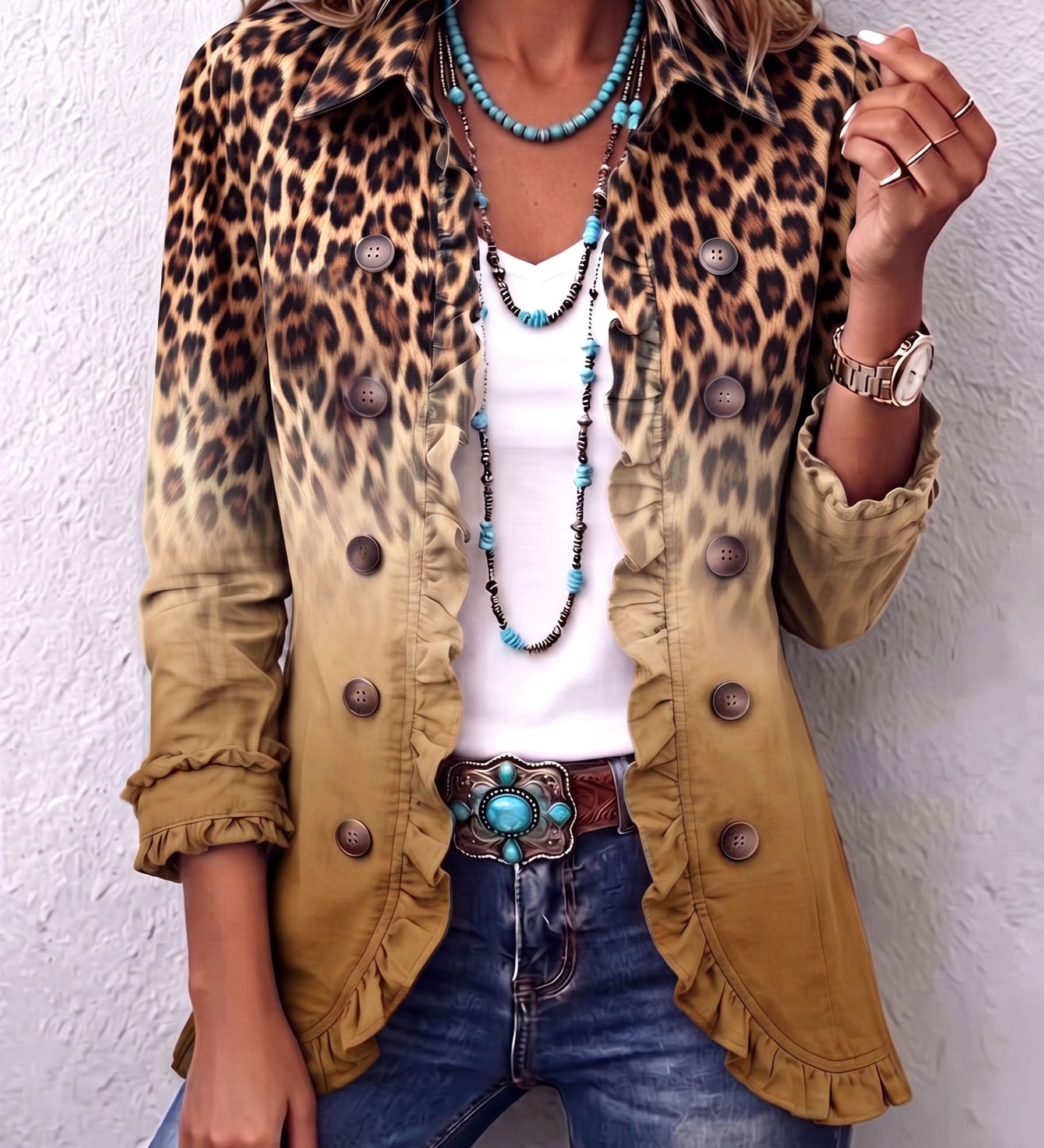 Emma | Leopard Ombre Ruffle Blazer Jacket