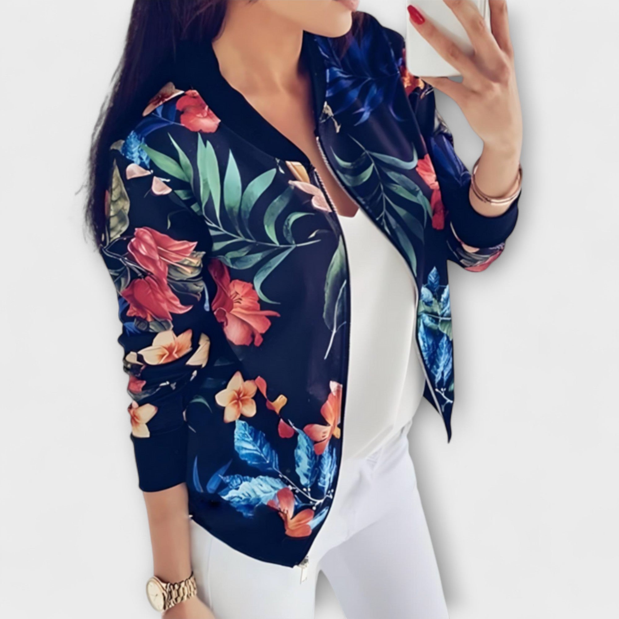 Andreia - Elegant Floral Bomber Jacket