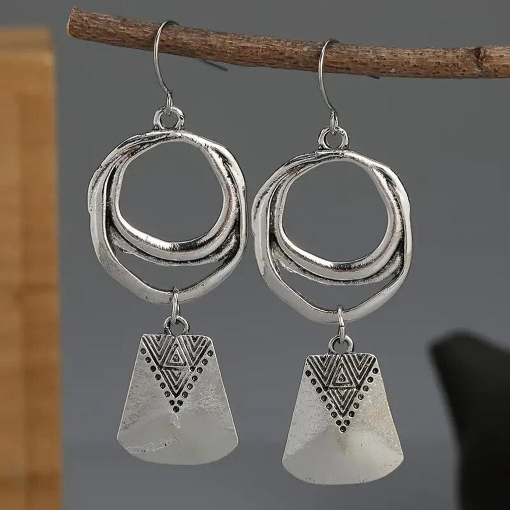 Vintage Silver Hanging Square Dangle Earrings