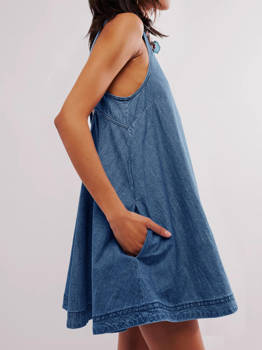 Melissa - Sleeveless Backless Denim Mini Dress